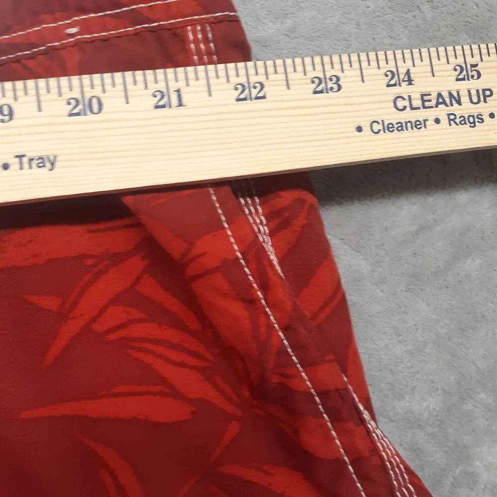 Caribbean Joe Mens Sz XL Red Swim Trunks Shorts Leaf Print Pockets Mesh Brief